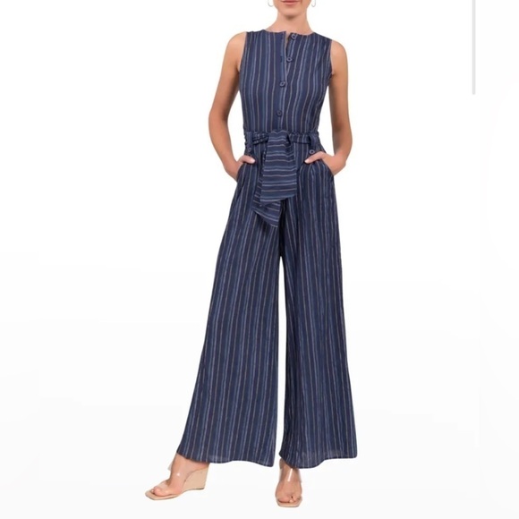 Everyday Ritual Tori Blue Tie Front Wide Leg Jumpsuit S - Picture 4 of 11